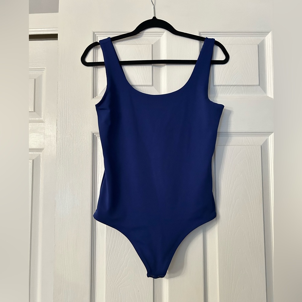 Express Blue Square Neck Contour Bodycon Sleeveless Bodysuit NWT